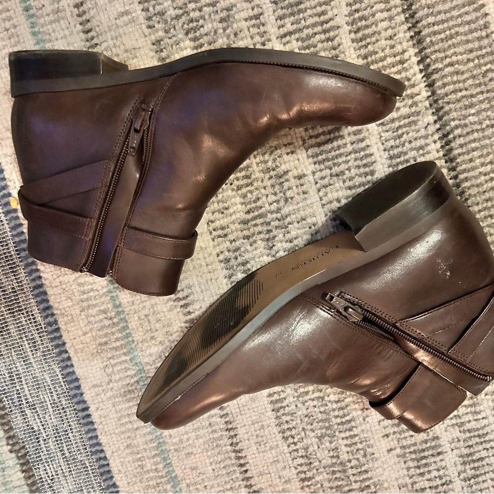 Ralph Lauren Dark Brown Ankle Boots with Gold Accents - Picture 2 of 6